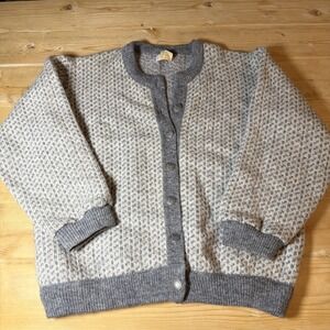 Vintage L.L. Bean Sweater Women's XL Gray Cardigan Birdseye Norway 80s